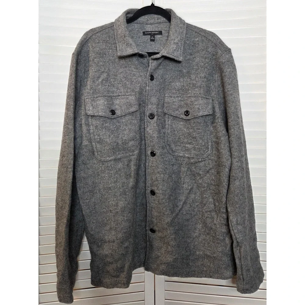 Banana Republic Shirt Jacket Gray Wool Blend Size L Button Front Shacket